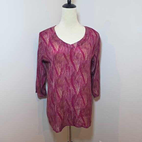 Scully Burgundy Artsy Tunic Top Women's Size S Long Sleeve Forest Fairy Western - Picture 3 of 9